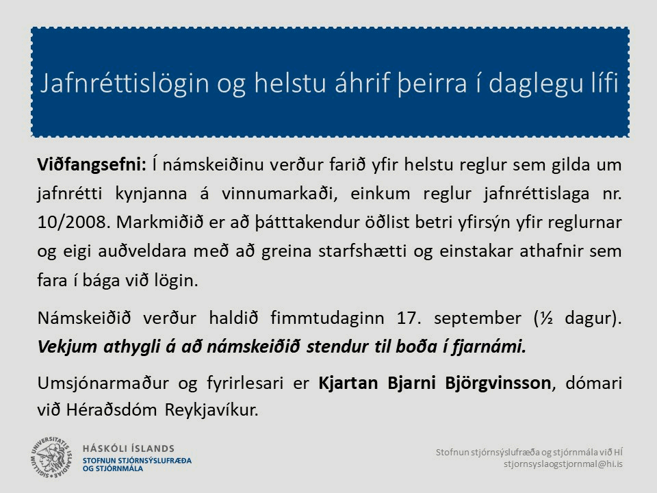 Upplýsingar um námskeið um jafnréttislög